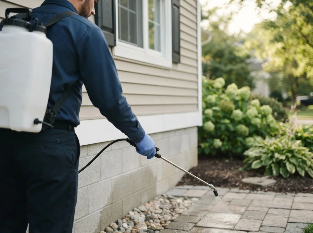 Pest control technician inspecting a home in Portage, WI